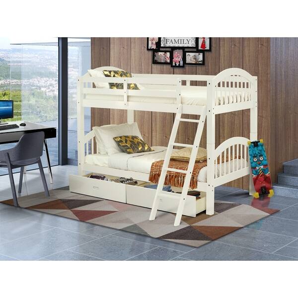 Shop Black Friday Deals On Veb 05 T Bunk Bed Two Separate Beds And Ladder With Ladder And Guard Rails Twin Full Size Bed Linen White Finish Overstock 32084746