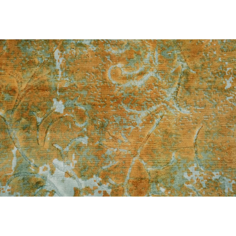 Hand Knotted Oriental Viscose Silk Carpet Modern All-Over Oranges & Rust Abstract Area Rug - 6' 4'' X 4' 6''