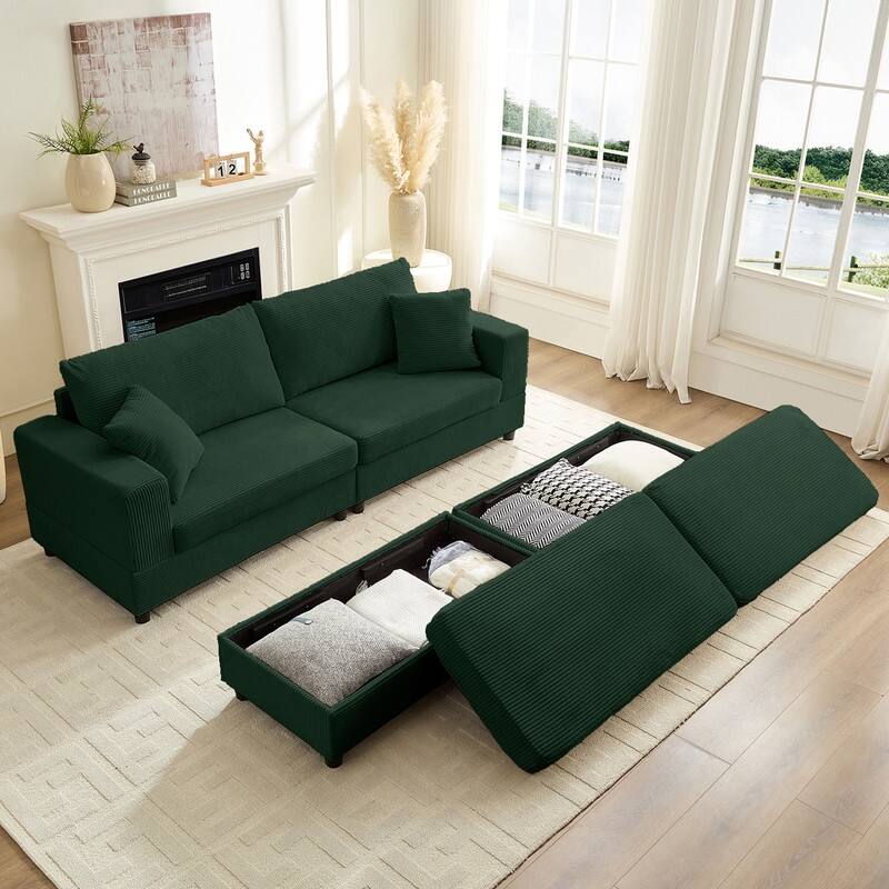 Mixoy Corduroy Chaise Lounge Deep Seat Sleeper Sofa Chair with Storage Ottoman,Upholstered 1-Seater/Loveseat Sofa Couch
