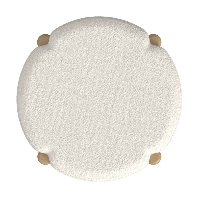 Eli 22 Inch Cream Boucle Ottoman Footstool on Natural Brown Hardwood Base