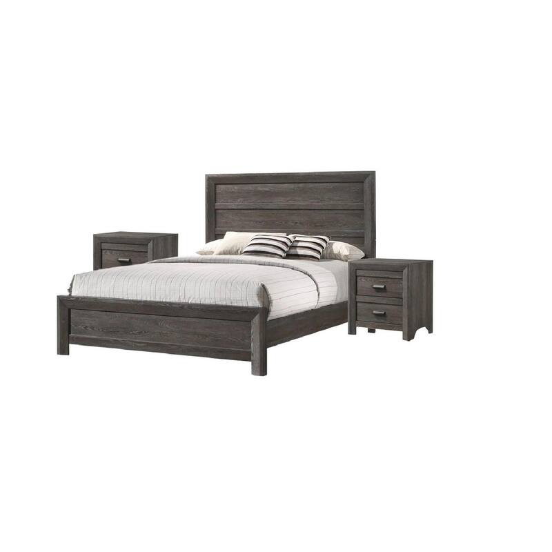 Full Size Wood Rustic Platform Bed with Panel Headboard and Contemporary Design