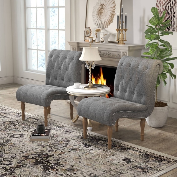 Upholstered Accent Lounge Chair for Bedroom Living Room Armless Slipper Chair with Wood Legs On Sale Bed Bath Beyond 40218735