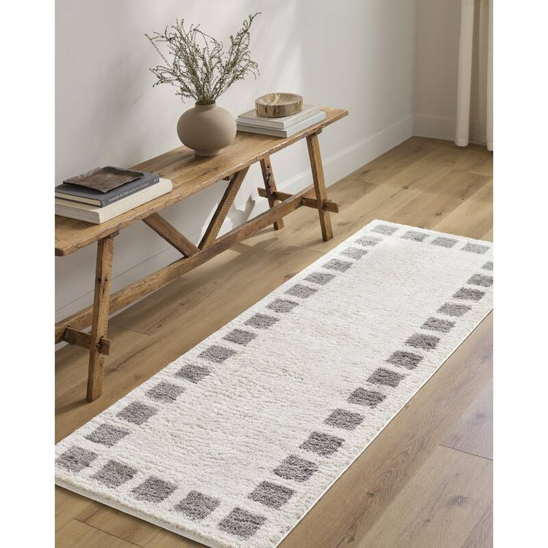 Livabliss Scandinavian Fossay Shag Checkered Washable Area Rug - 2' x 2'11" - Light Beige/ Charcoal