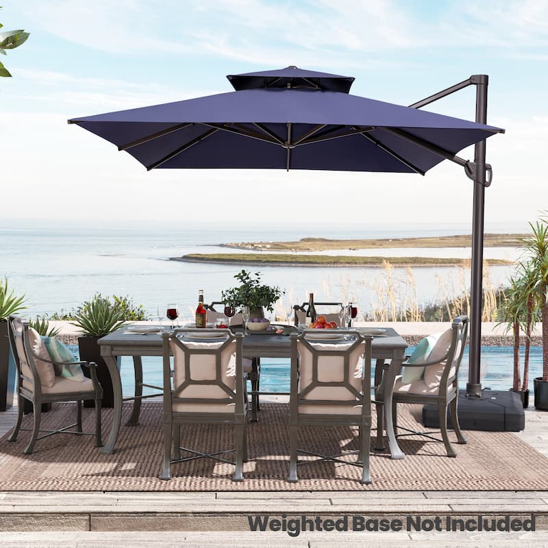 Outdoor 10ft Double Top Patio Cantilever Umbrella with Cross Base by Crestlive Products - Navy Blue