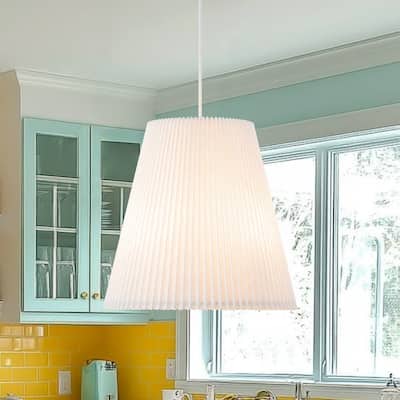 Scandinavian White Linen Pleated Conical Lantern Chandelier