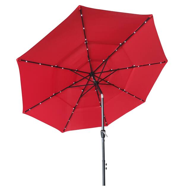 11FT Solar LED Lighted Patio Umbrella with 8 Ribs