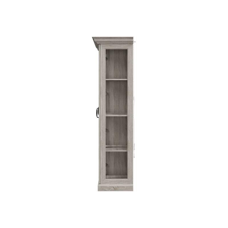 Glass Display Cabinet w/Light Tempered Glass Rustic Gray Oak Finish Bookshelvs Storage Cabinet