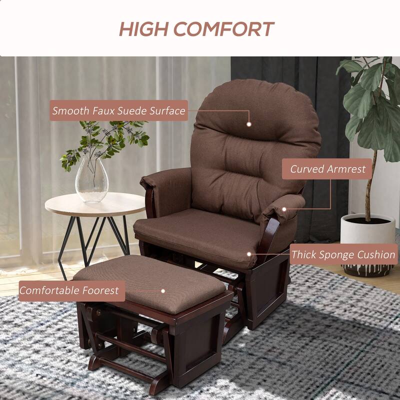 Glider Rocker Chair with Ottoman & Brown Wood Base