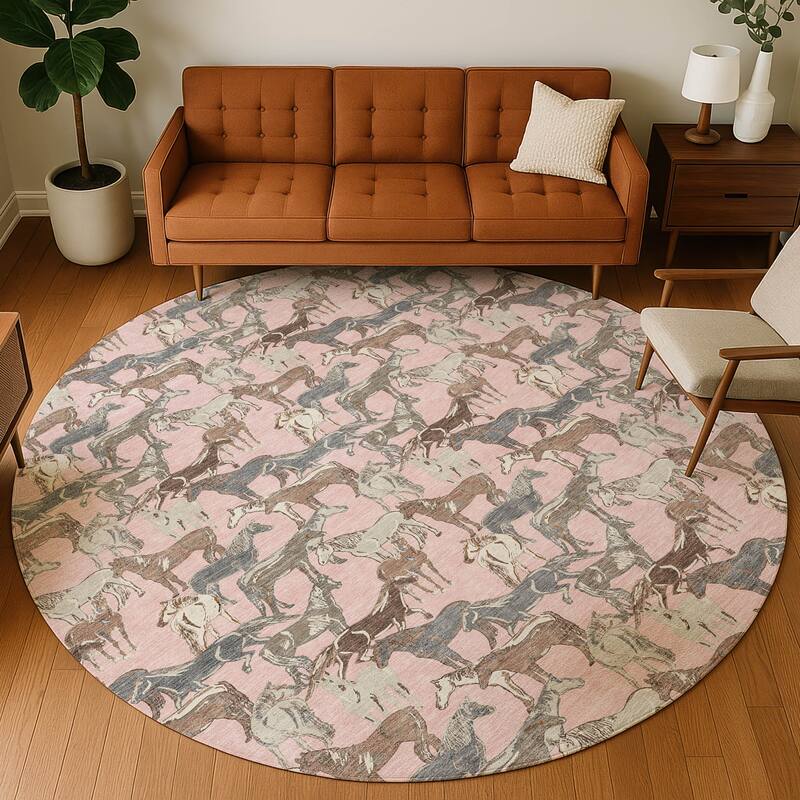 Machine Washable Indoor/ Outdoor Horse Herd Chantille Rug