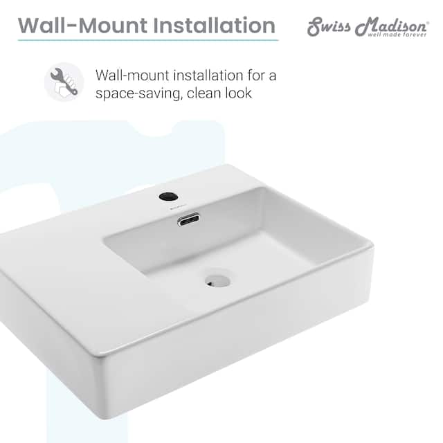 Swiss Madison St. Tropez Ceramic Wall Hung Sink with Right Side Faucet Mount - 24"x18"