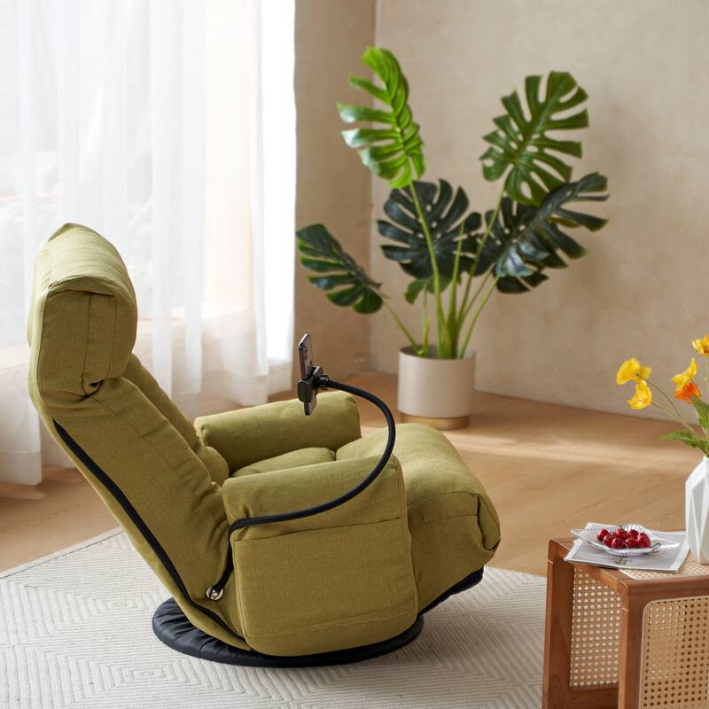 Upholstered 360° Swivel Manual Leisure Recliner with Mobile Phone Holder, Adjustable Headrest and Backrest