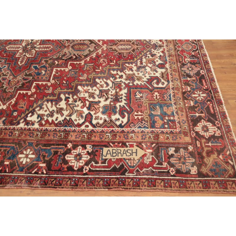 Hand Knotted Oriental 100% Wool Carpet Traditional Medallion Red Heriz Area Rug - 8' 11'' X 7' 7''