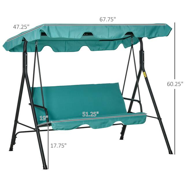 Outsunny 3-Person Porch Lawn Swing with Canopy, Outdoor Yard Glider Swing Chair with Stand