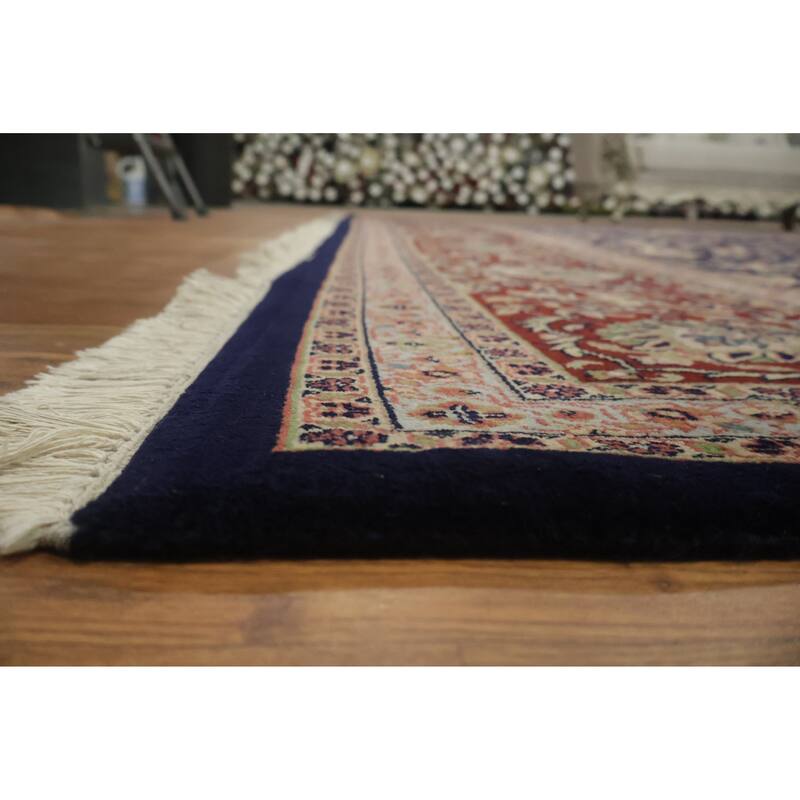 Hand Knotted Oriental 100% Wool Carpet Traditional All-Over Navy Blue & Blues Tabriz Area Rug - 14' 1'' X 9' 9''