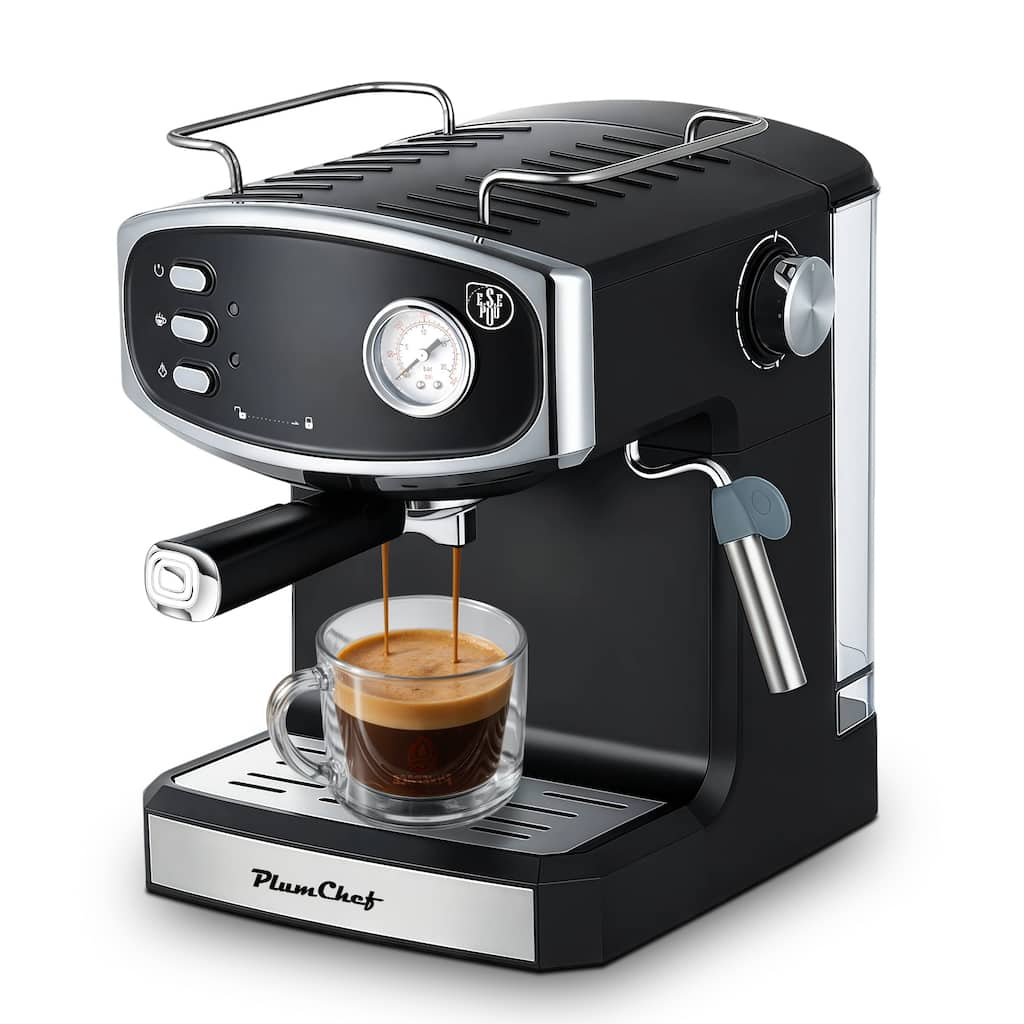 Anmytek 20 Bar Retro Espresso Machine with Steam Wand Black Chrome Finish for Home Barista Cappuccino Latte