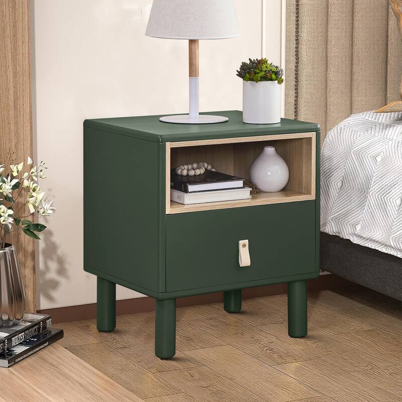 Modern Stylish Freestanding Nightstand with Leather Handle