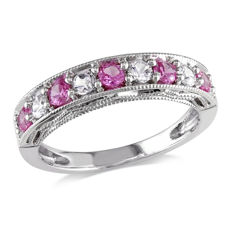 Miadora Sterling Silver Created Pink and White Sapphire Ring