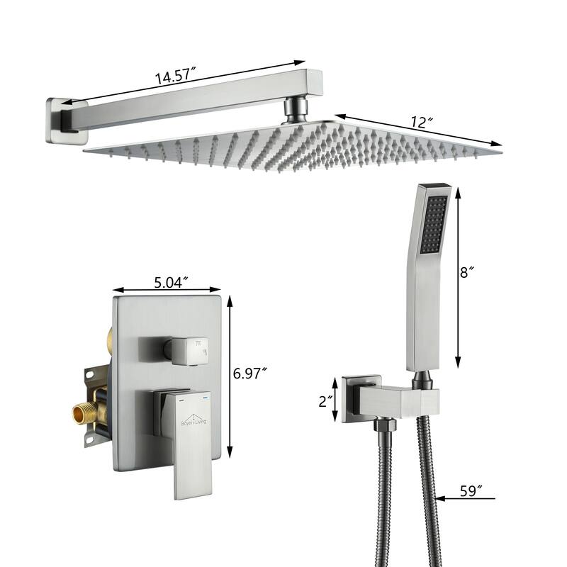 2-Function 10/12-In Wall Mounted Shower System with Handheld Shower