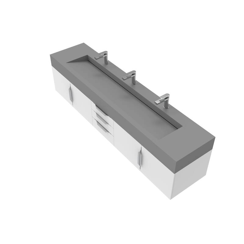 Nile 84" Wall Mounted Bathroom Vanity Set gr/ Gray Top