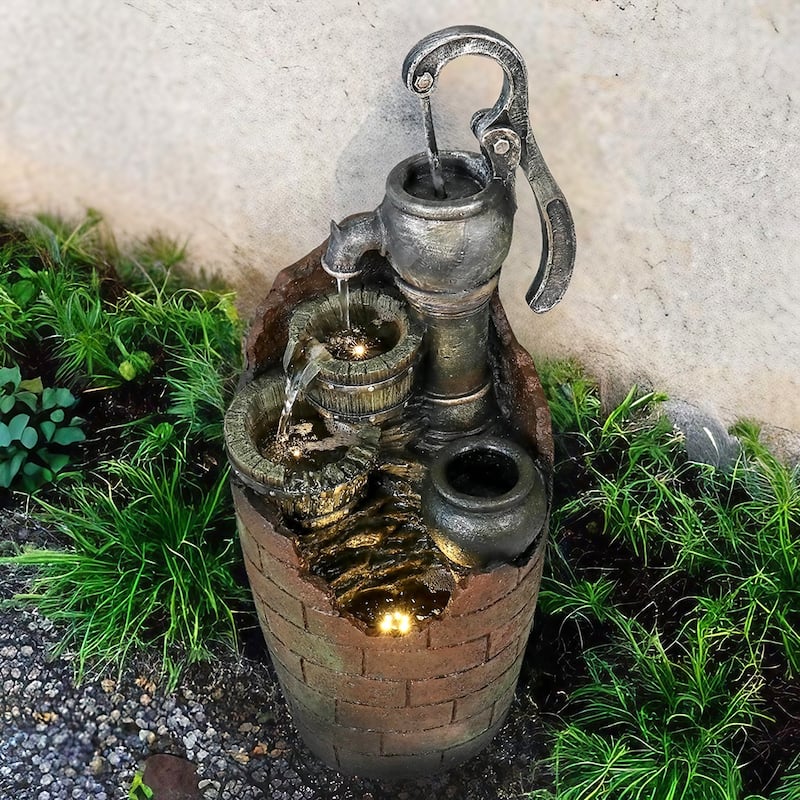 32.6-inch High Water Pump Cascading Water Fountain with LED Lights