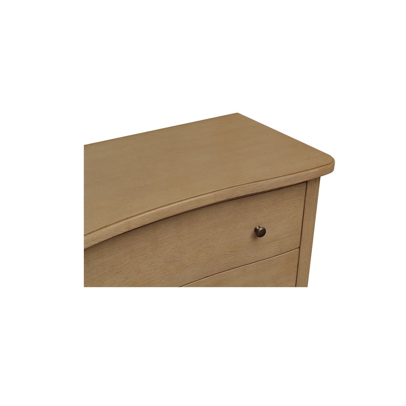 Lioren Dresser, Solid Oak, 6 Drawers, Curved Front, Brass Handles, Warm Brown