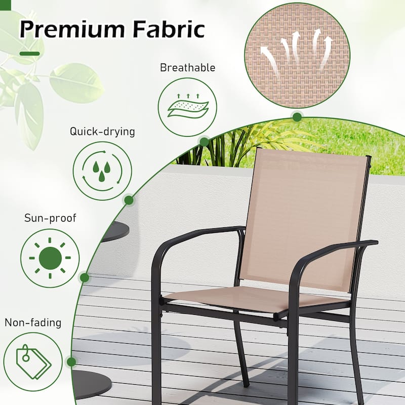 Gymax Outdoor Dining Chairs Set of 4 w/ Breathable Fabric Armrests