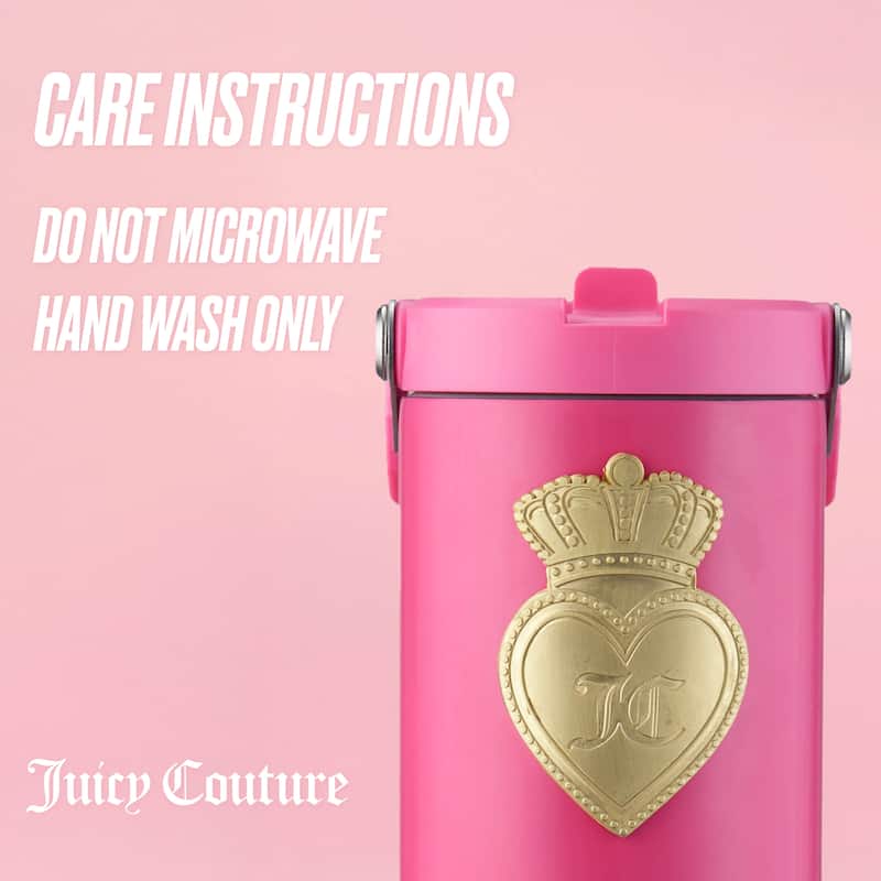 Juicy Couture Flip Flow Hydration Stainless Steel Screw Top Tumbler with Flip Straw and Carry Handle