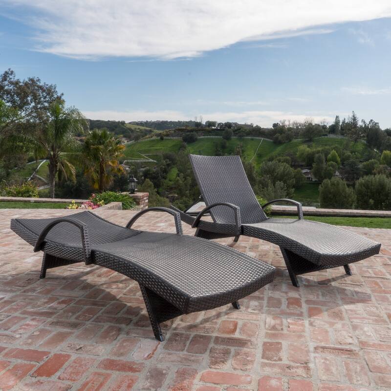 Outdoor Wicker Adjustable Chaise Lounge with Arms w/ table (Set of 2) by Christopher Knight Home