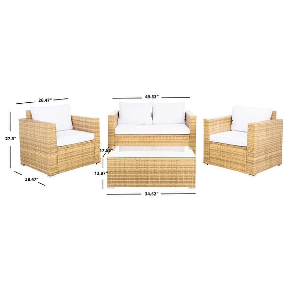 dimension image slide 3 of 4, SAFAVIEH Outdoor Patio Furniture Machie 4-Piece Conversation Set