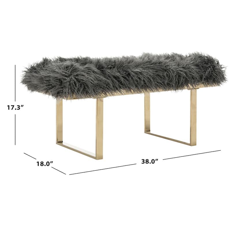 SAFAVIEH Cassandra Grey Faux Sheepskin Bench - 38Wx18Dx17H