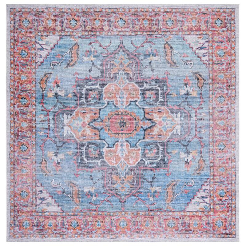 SAFAVIEH Serapi Machine Washable Nonie Boho Medallion Rug - 6'7" Square - Blue/Ivory