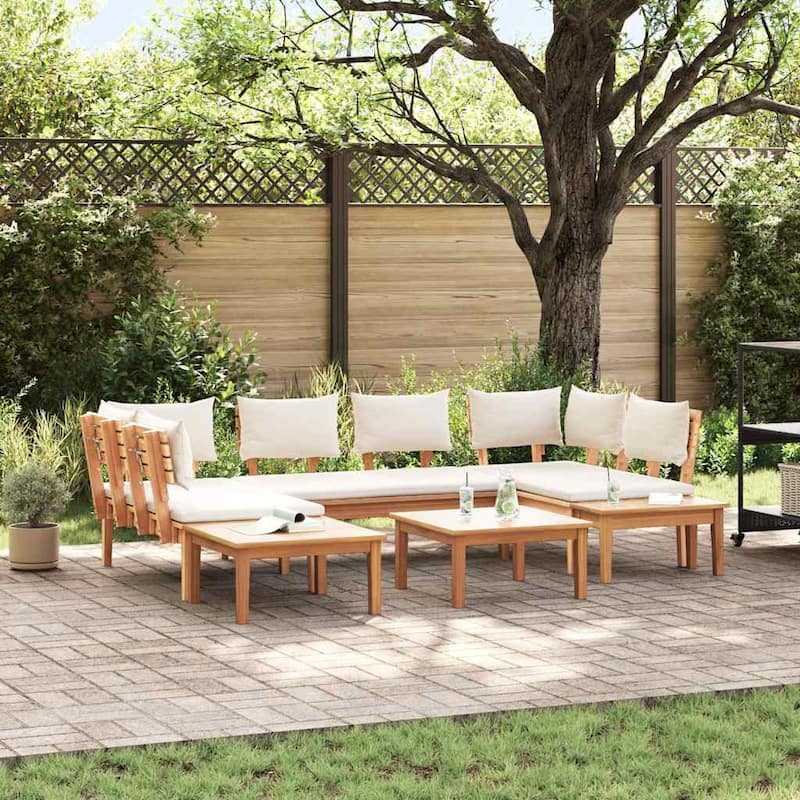 vidaXL Garden Bench Set with Cushion 3/4/5 pcs - 23.6" x 23.6" x 11.8 - Brown and cream white 2 benches + 2 tables