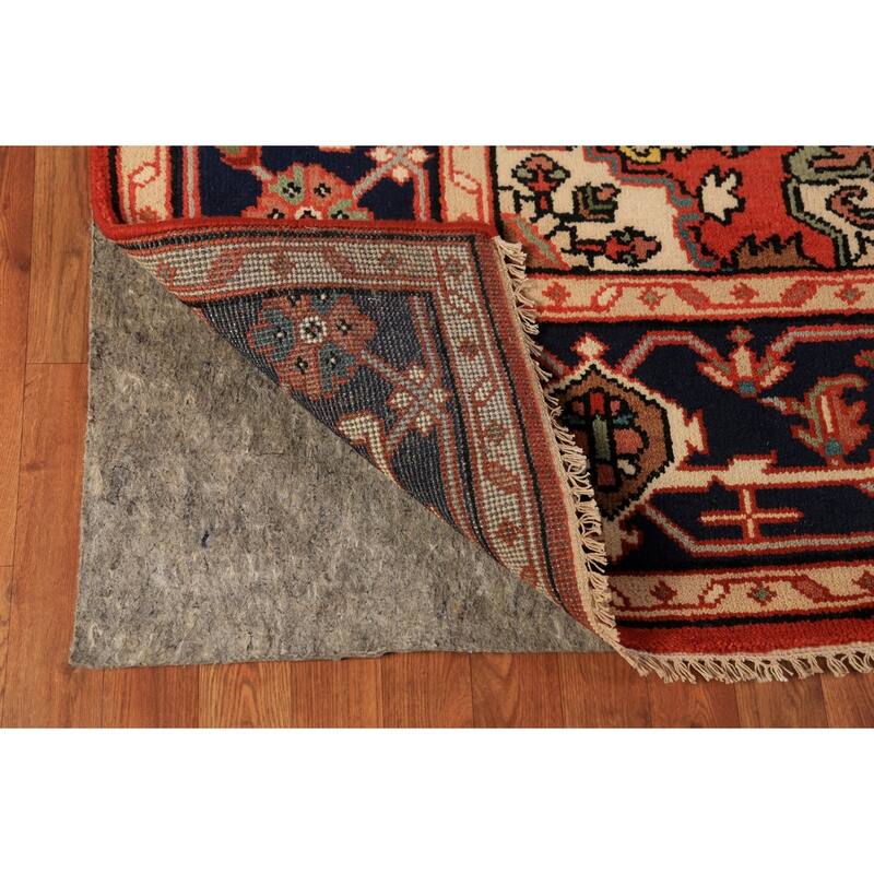 Orange Geometric Heriz Serapi Indian Area Rug Handmade Wool Carpet - 7'11"x 9'10"