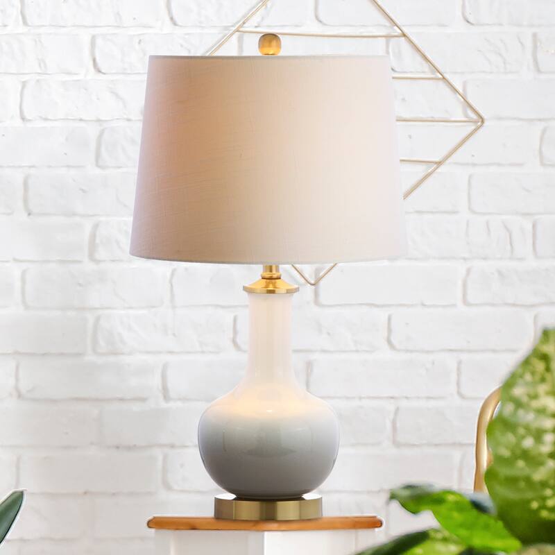 Bates 25" Ceramic/Brass LED Table Lamp, White/Navy by JONATHAN Y