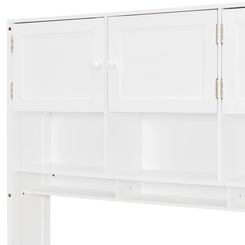 Twin Size Wood Platform Bed with Built-in Desk, Wardrobe, Cabinets & Drawers