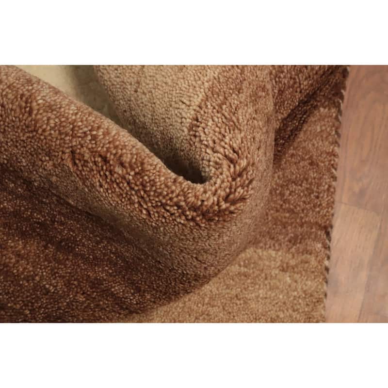 Hand Knotted Oriental 100% Wool Carpet Modern Stripe Brown Gabbeh Area Rug - 4' 5'' X 2' 3''