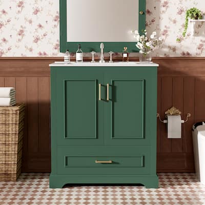 GDFStudio - Seren Wood & Ceramic Bathroom Vanity with Sink, Divider Drawer & 2 Soft-Close Doors