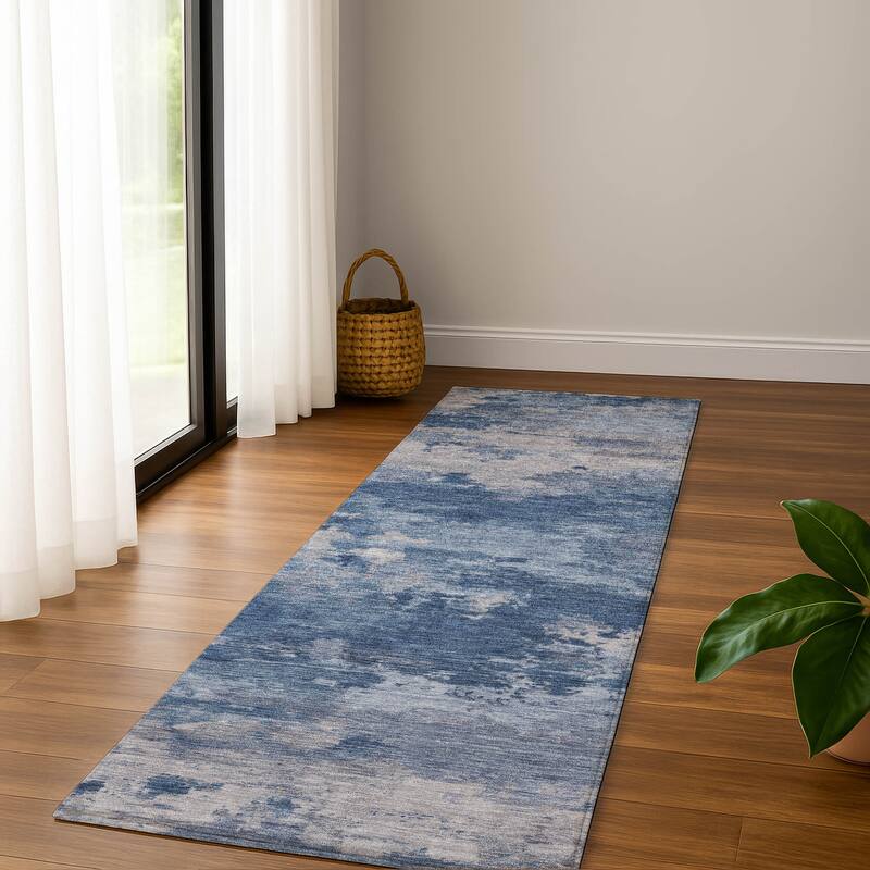 Premium Washable Super Soft Modern Chic Mayfield Rug - Navy - 2'3" x 7'6"