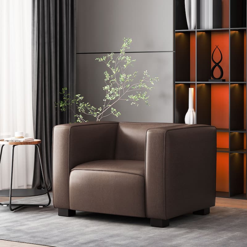 Goyette Faux Leather Club Chair by Christopher Knight Home - Dark Brown/ Dark Walnut