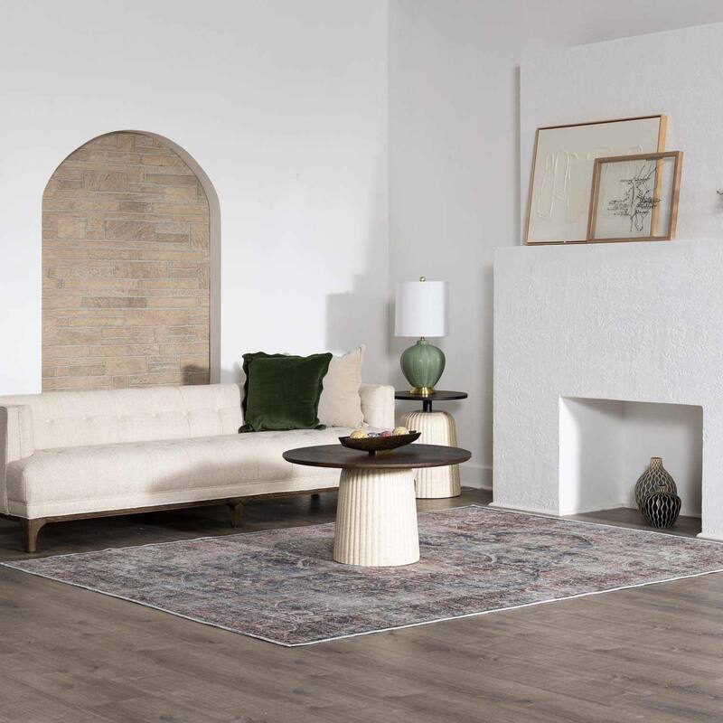 Hauteloom Mignon Living Room, Bedroom Machine Washable Area Rug - Dark Red, Charcoal, Light Gray - 2' x 2'11"