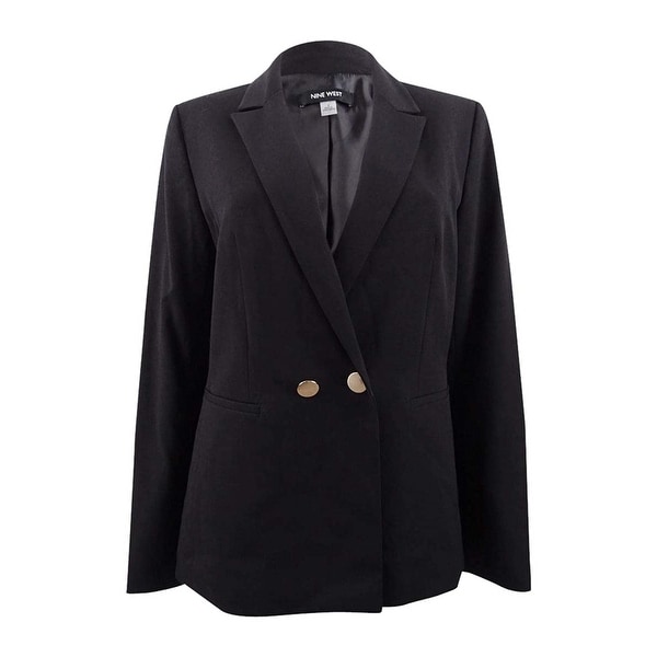 Nine West Womens Solid Double Breasted Blazer Jacket, black, 12. Opens flyout.