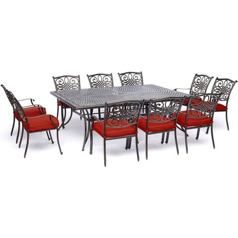 Hanover Traditions 11-Piece Dining Set in Red with Ten Stationary Dining Chairs and an Extra-Long Dining Table