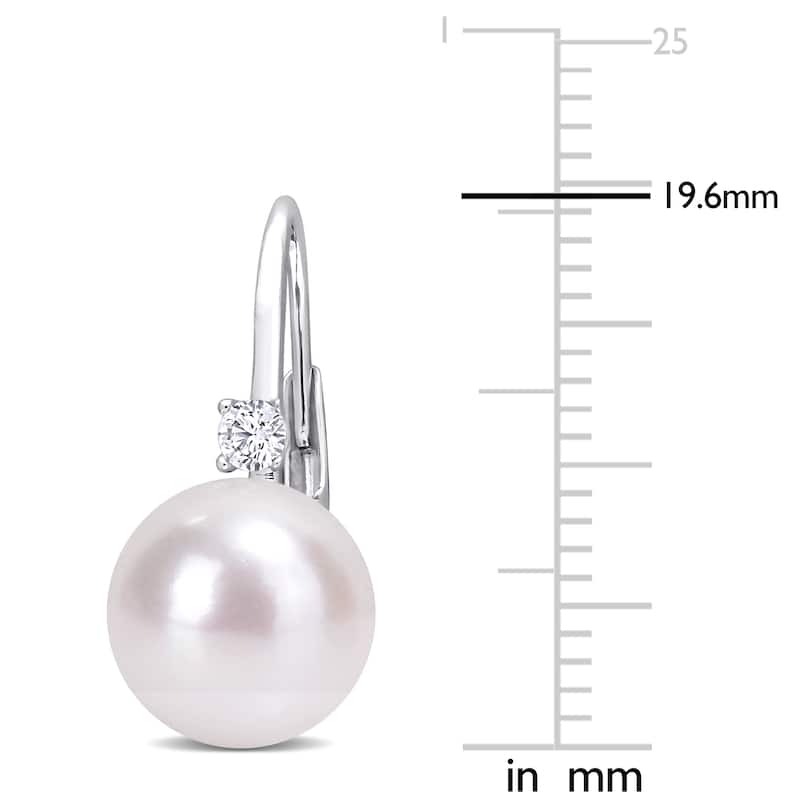 Miadora Sterling Silver Cultured Freshwater Pearl & Cubic Zirconia Drop Leverback Earrings (9-9.5mm)