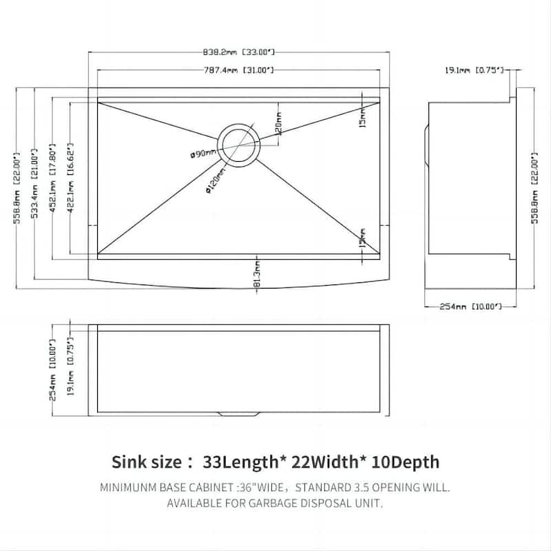 30 in 33 In 36 in Farmhouse and Apron Front Kitchen Sink Workstation