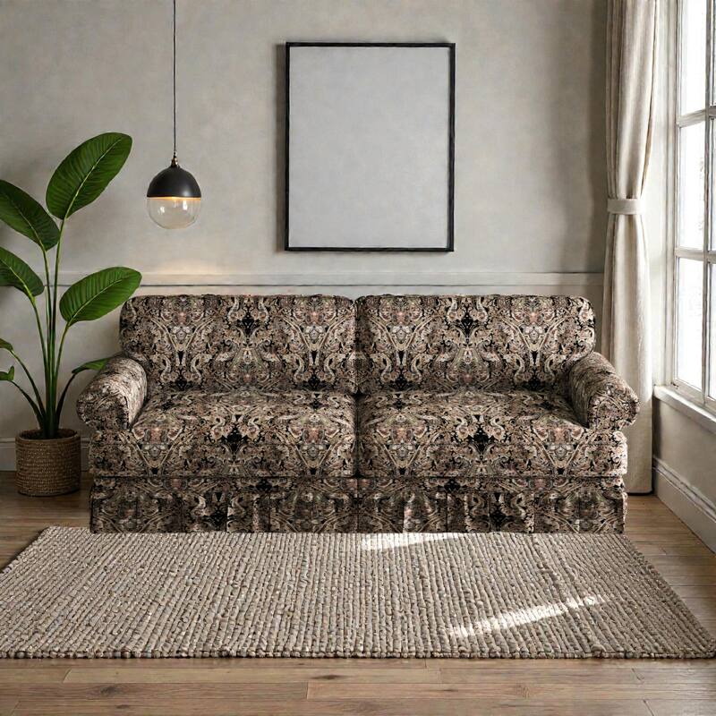 74" Luxury 3 Seater Cloud Couch with Deep Seat, Fabric Sofa with Rolled Arms and Pleated Skirt for Apartment - Black