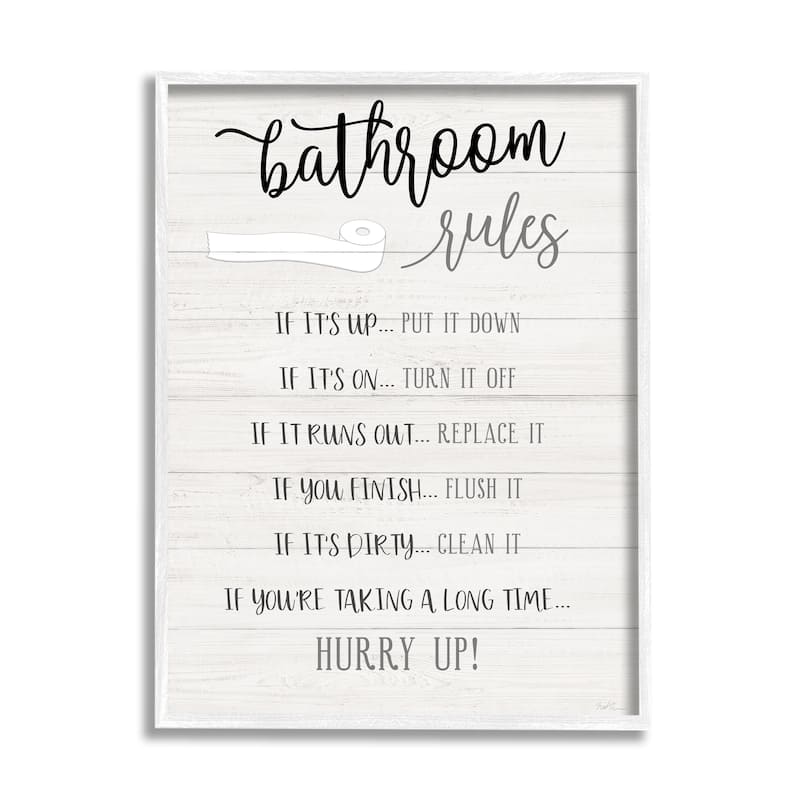Stupell Bathroom Rules Toilet Paper Sign Country Plank Pattern Framed Wall Art - Black