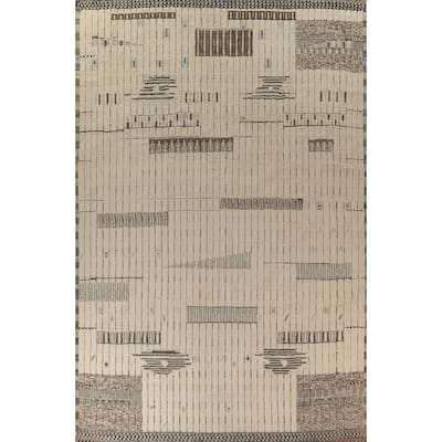 All-Over Striped Moroccan Large Area Rug Handmade Wool Carpet - 11'8"x 15'8"