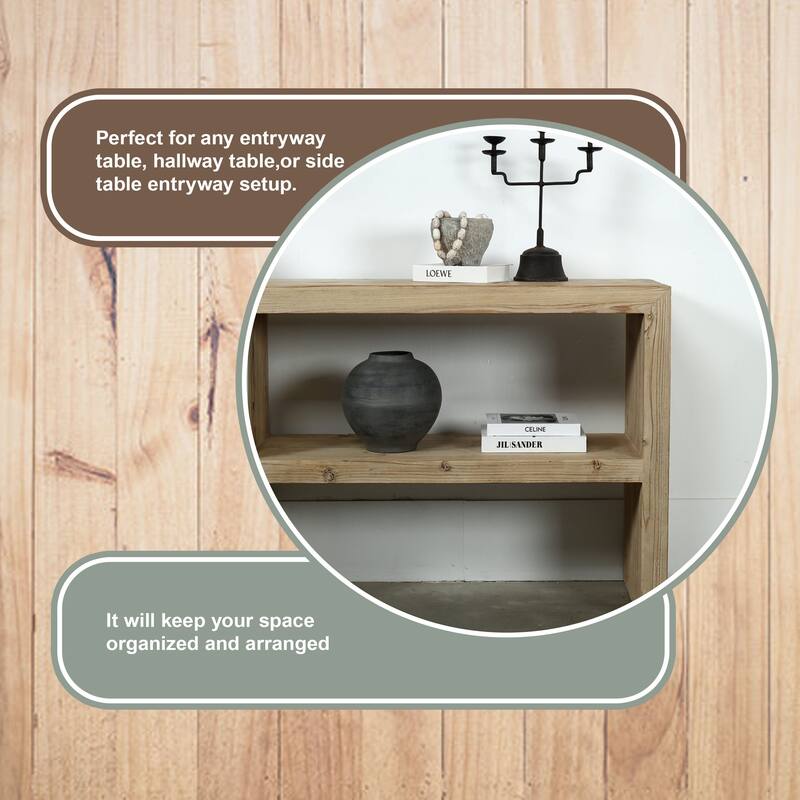 Long Waterfall Console with Double Shelves Weathered Natural Approx 87 inches