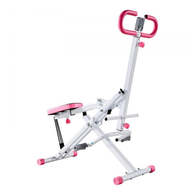 Pink-White Steel Deep Squat Training Machine with Adjustable Seat and Resistance Bands - 35.4 x 22.8 x 44.1 in