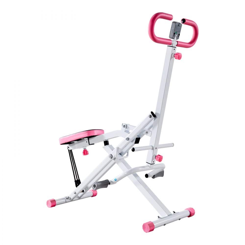 Pink-White Steel Deep Squat Training Machine with Adjustable Seat and Resistance Bands - 35.4 x 22.8 x 44.1 in
